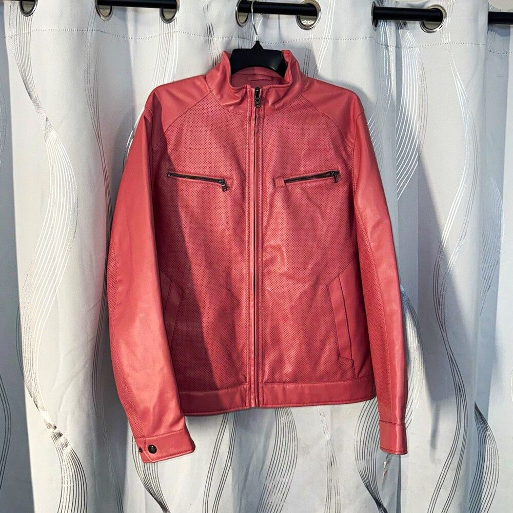Michael Kors Pink Perforated Zip-Up Lined Short Jacket Men Size M
